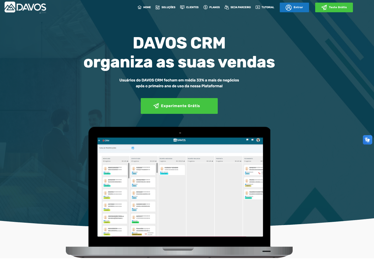Tela do DAVOS CRM com funil de vendas
